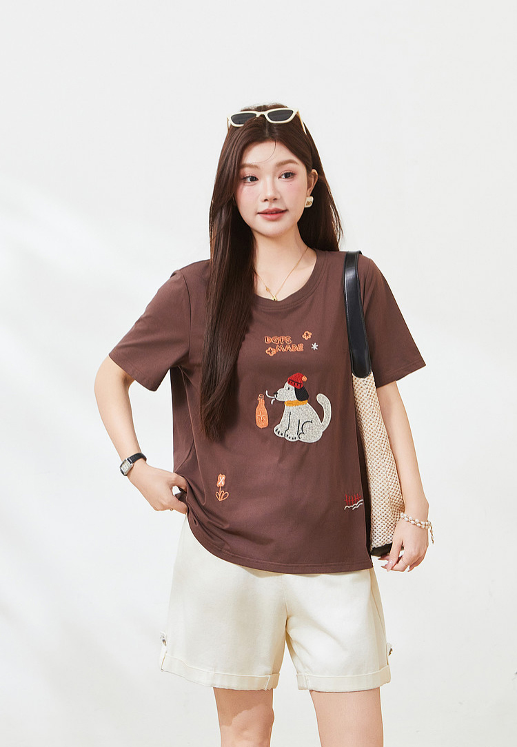 Cartoon Embroidered Youthful T-Shirt，FXZ7295