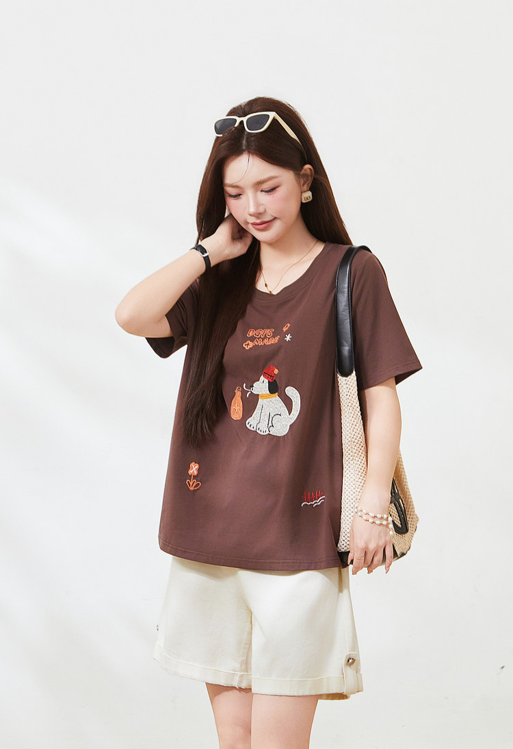 Cartoon Embroidered Youthful T-Shirt，FXZ7295