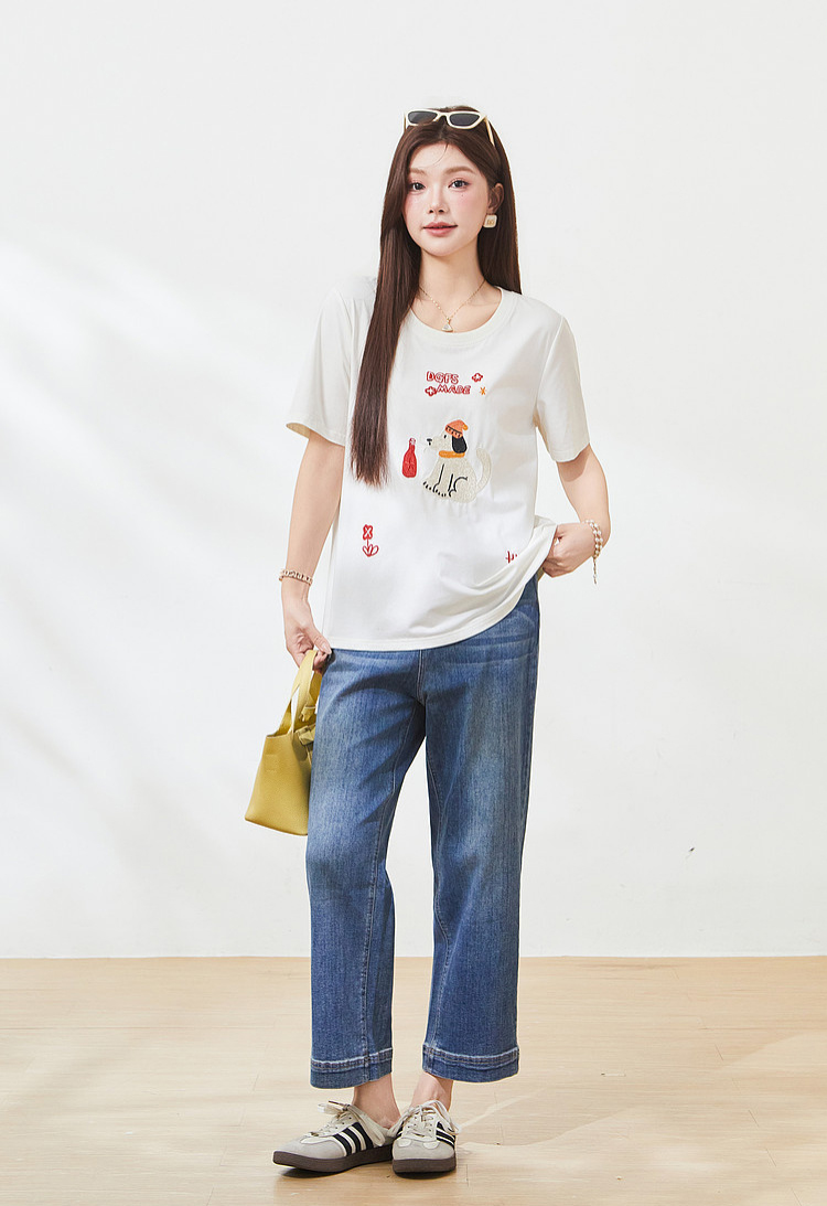 Cartoon Embroidered Youthful T-Shirt，FXZ7295