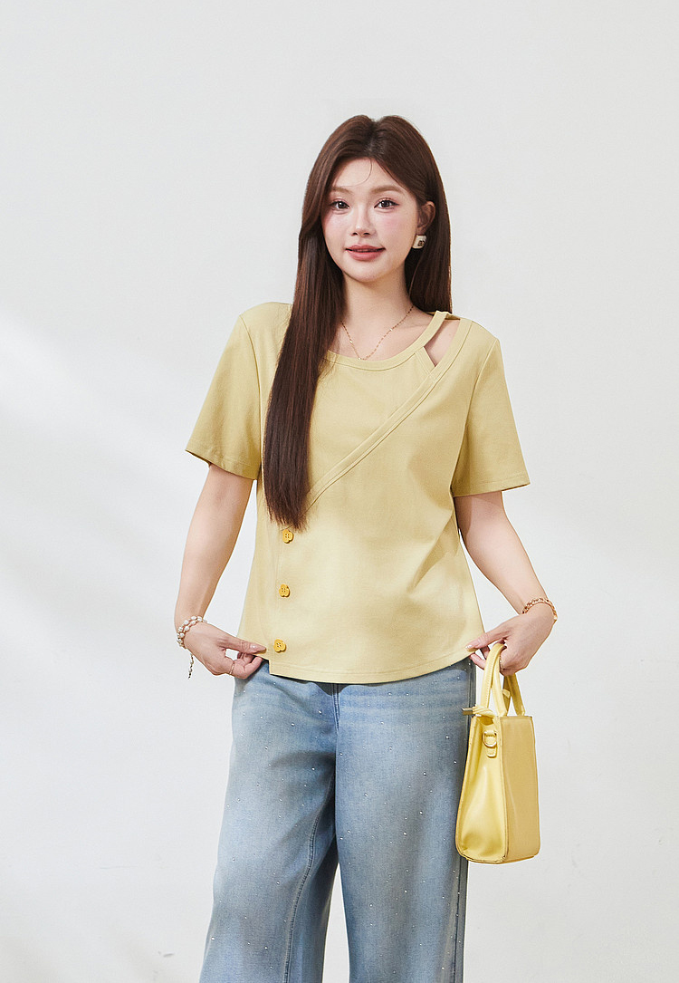 Irregularly cut-out knitted T-shirt FXZ7296