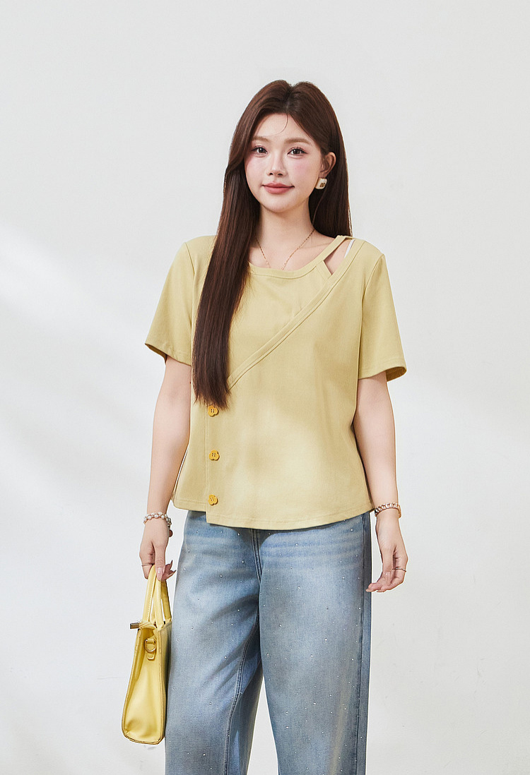 Irregularly cut-out knitted T-shirt FXZ7296