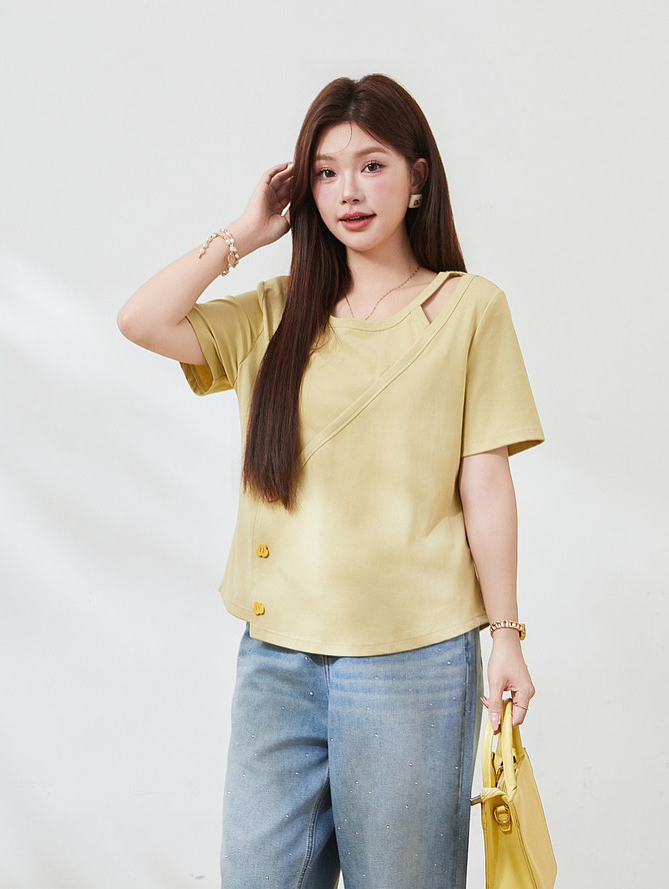 Irregularly cut-out knitted T-shirt FXZ7296