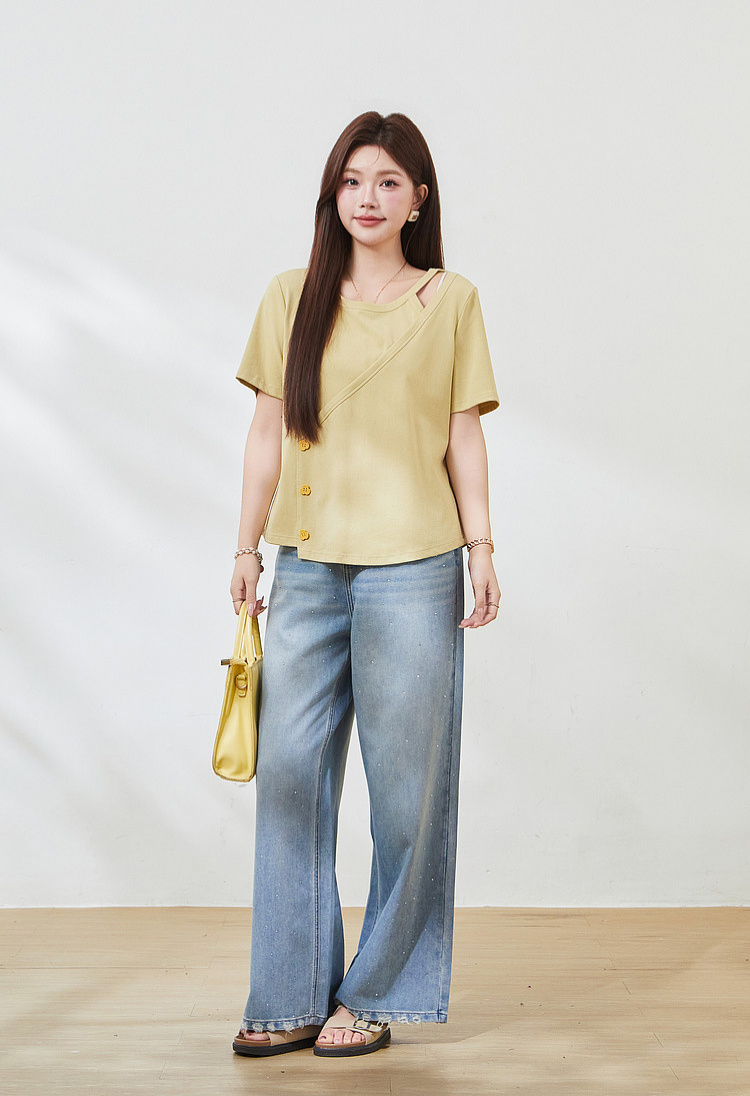 Irregularly cut-out knitted T-shirt FXZ7296