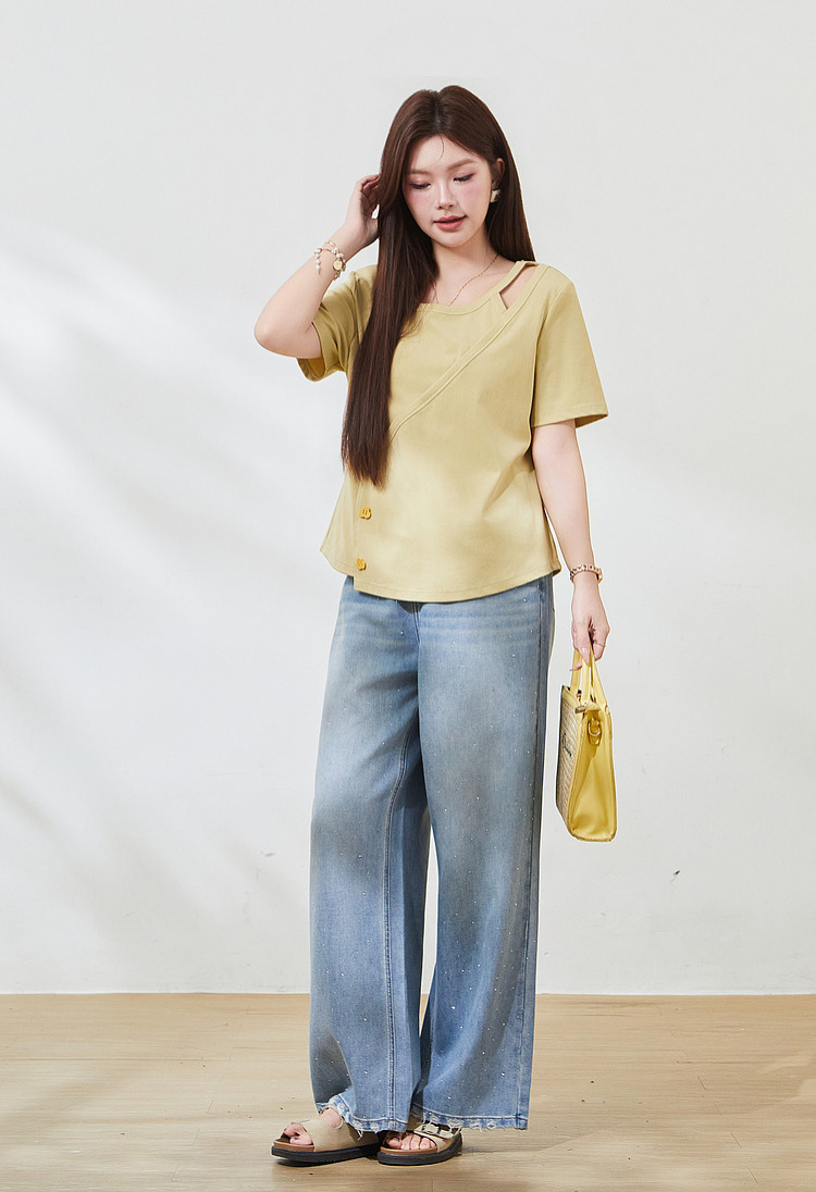 Irregularly cut-out knitted T-shirt FXZ7296
