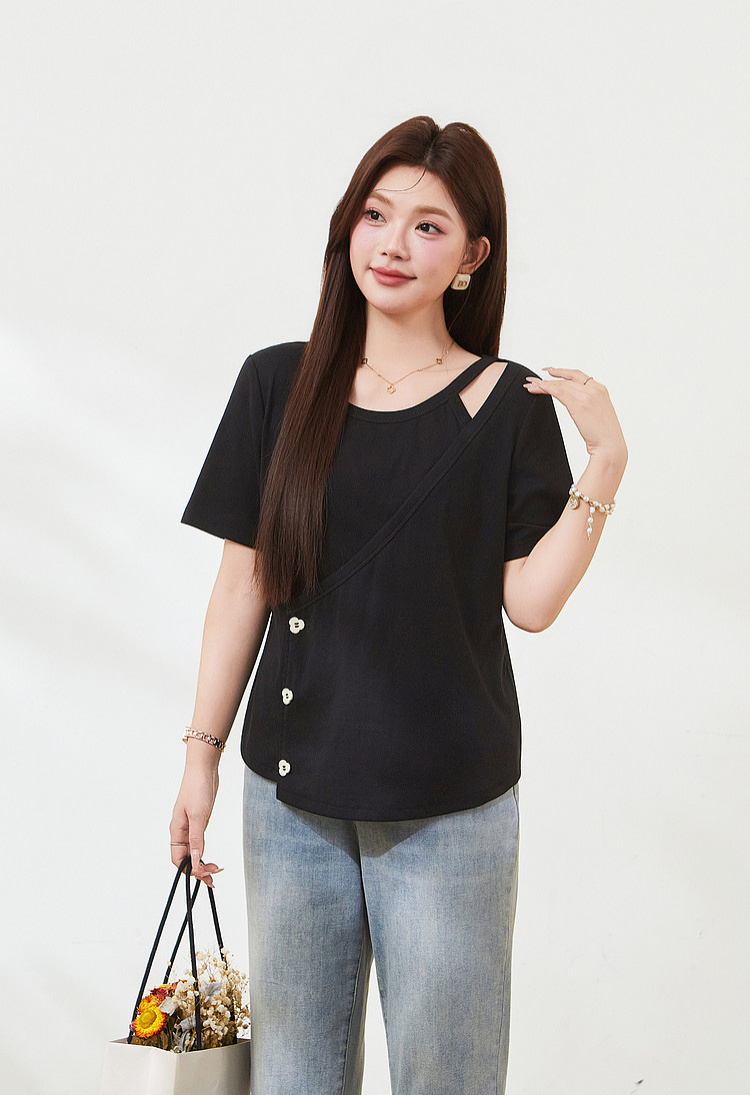 Irregularly cut-out knitted T-shirt FXZ7296