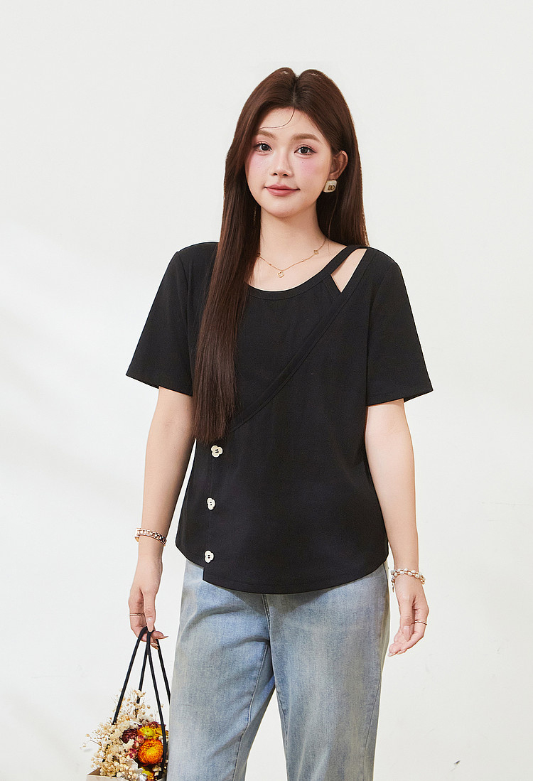 Irregularly cut-out knitted T-shirt FXZ7296