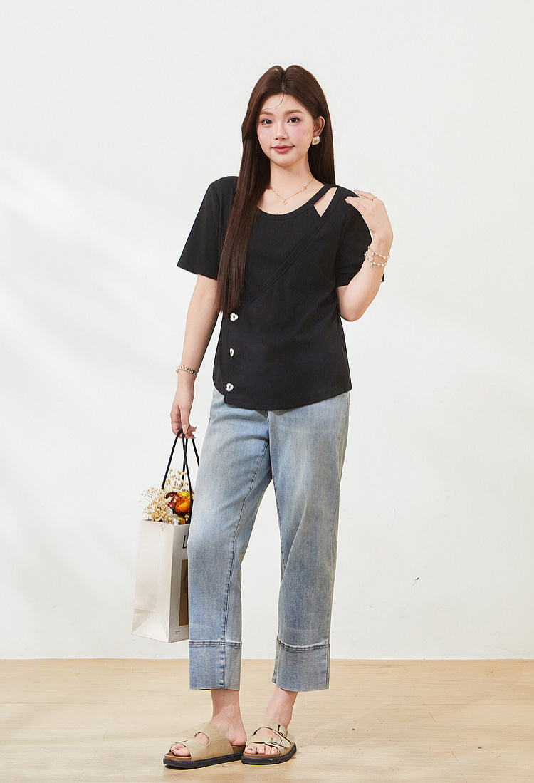 Irregularly cut-out knitted T-shirt FXZ7296