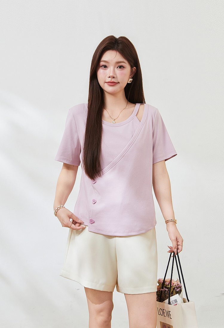 Irregularly cut-out knitted T-shirt FXZ7296