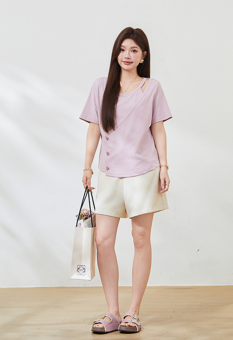 Irregularly cut-out knitted T-shirt FXZ7296