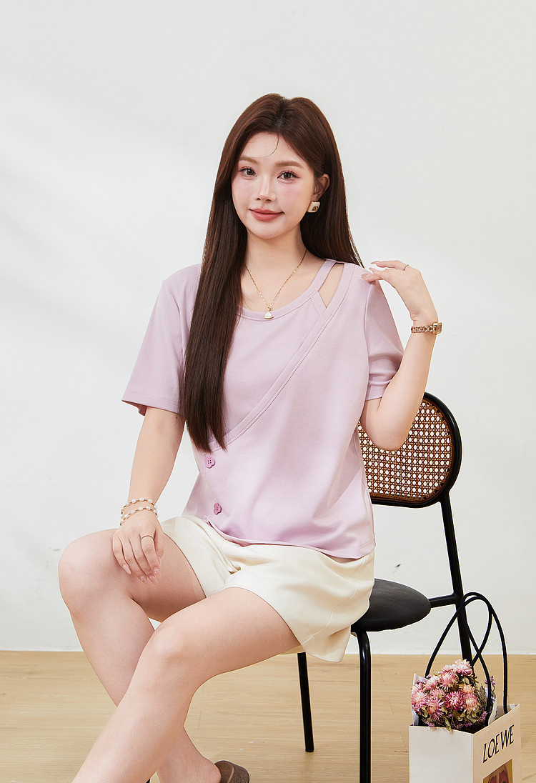 Irregularly cut-out knitted T-shirt FXZ7296