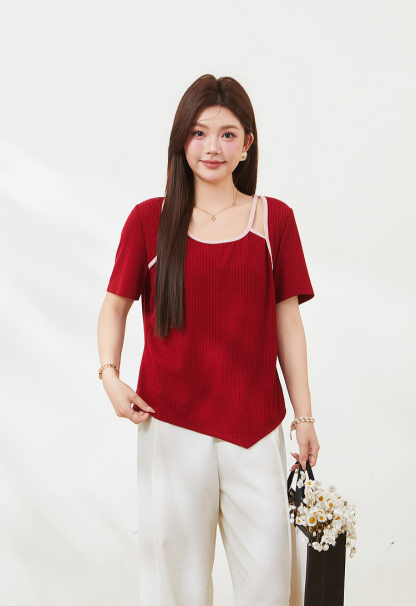 Irregular design hollow T-shirt，FXZ7302