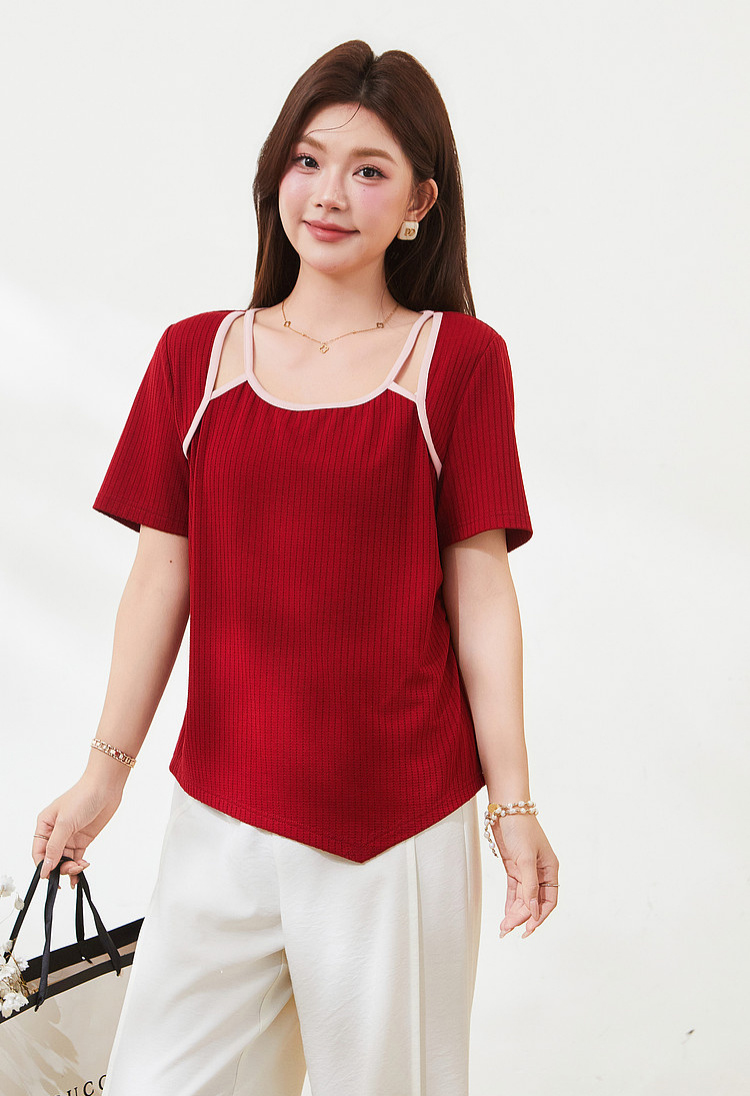 Irregular design hollow T-shirt，FXZ7302