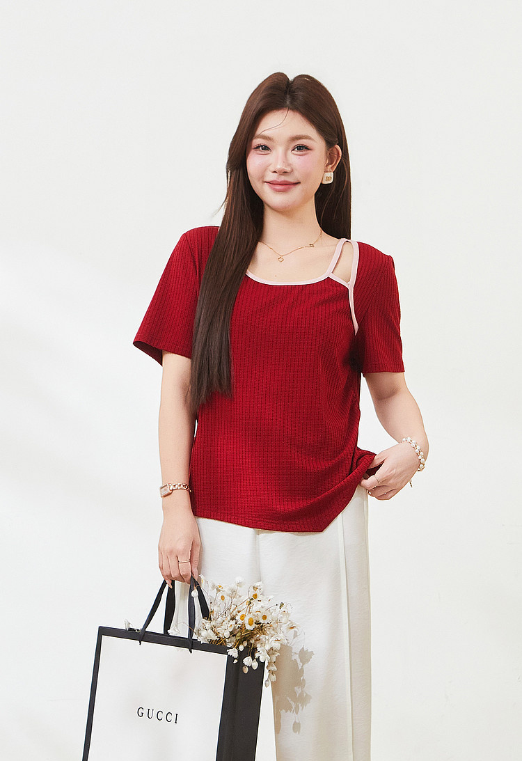 Irregular design hollow T-shirt，FXZ7302