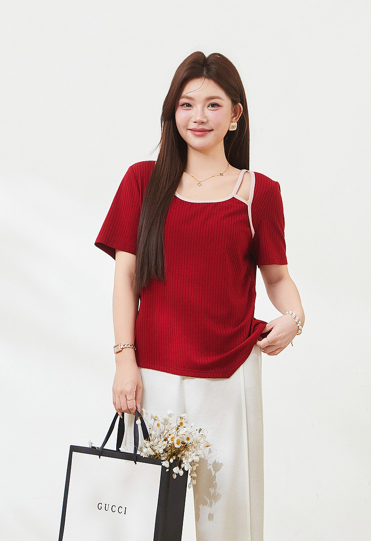 Irregular design hollow T-shirt，FXZ7302