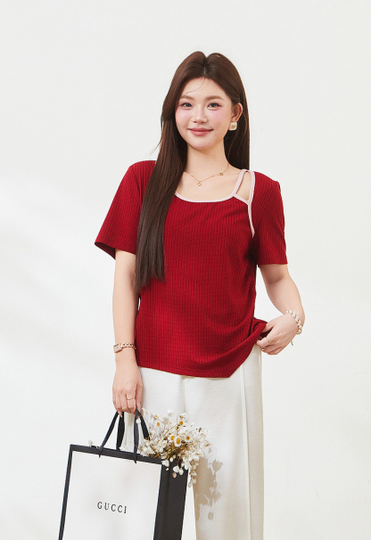 Irregular design hollow T-shirt，FXZ7302