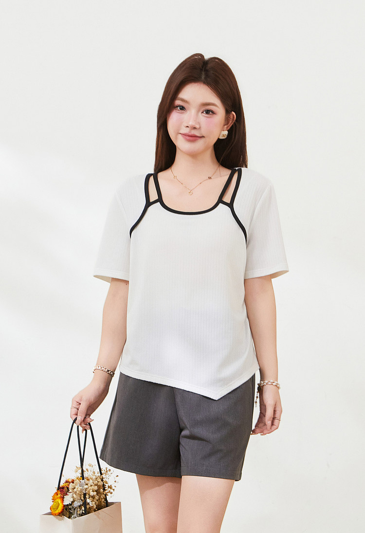 Irregular design hollow T-shirt，FXZ7302