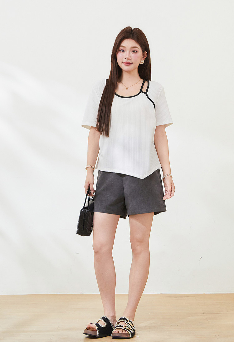 Irregular design hollow T-shirt，FXZ7302