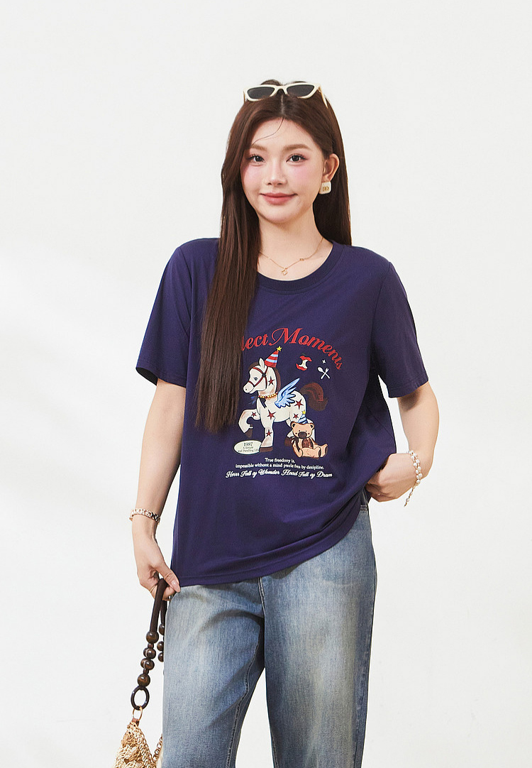 Cartoon pony print knitted T-shirt FXZ7323