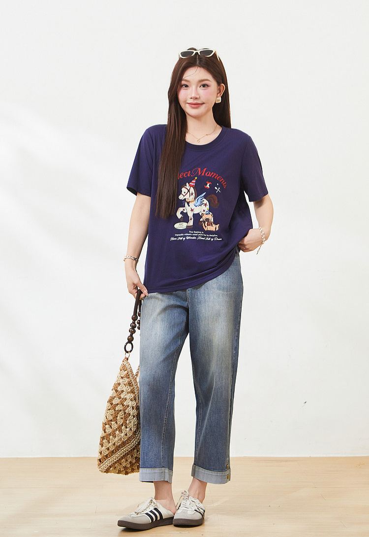 Cartoon pony print knitted T-shirt FXZ7323