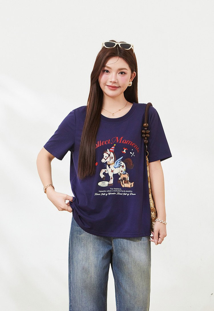 Cartoon pony print knitted T-shirt FXZ7323