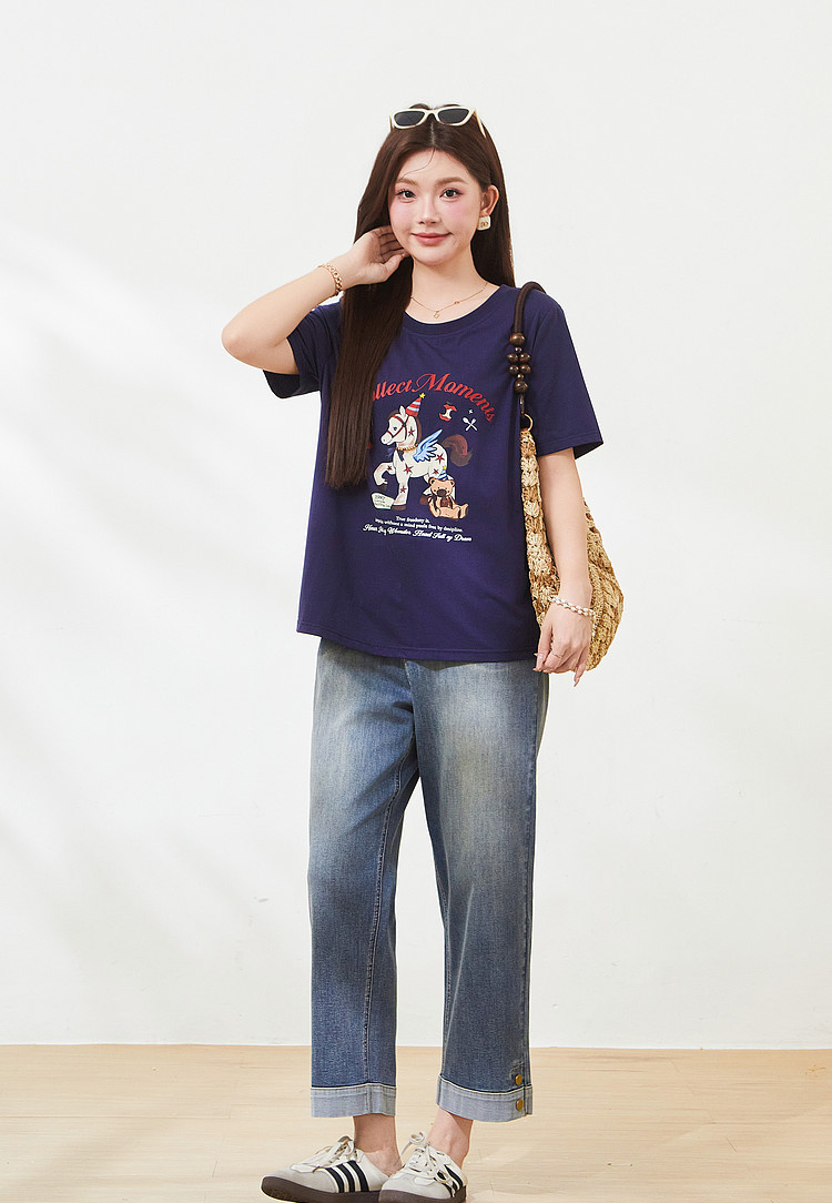 Cartoon pony print knitted T-shirt FXZ7323