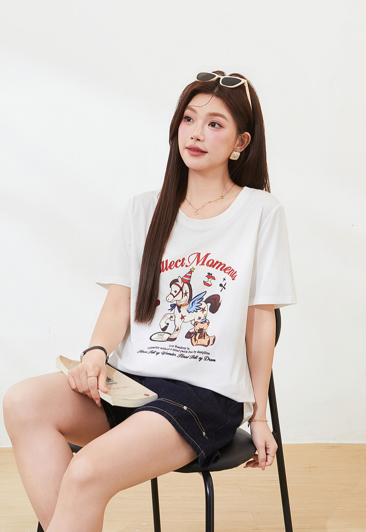 Cartoon pony print knitted T-shirt FXZ7323