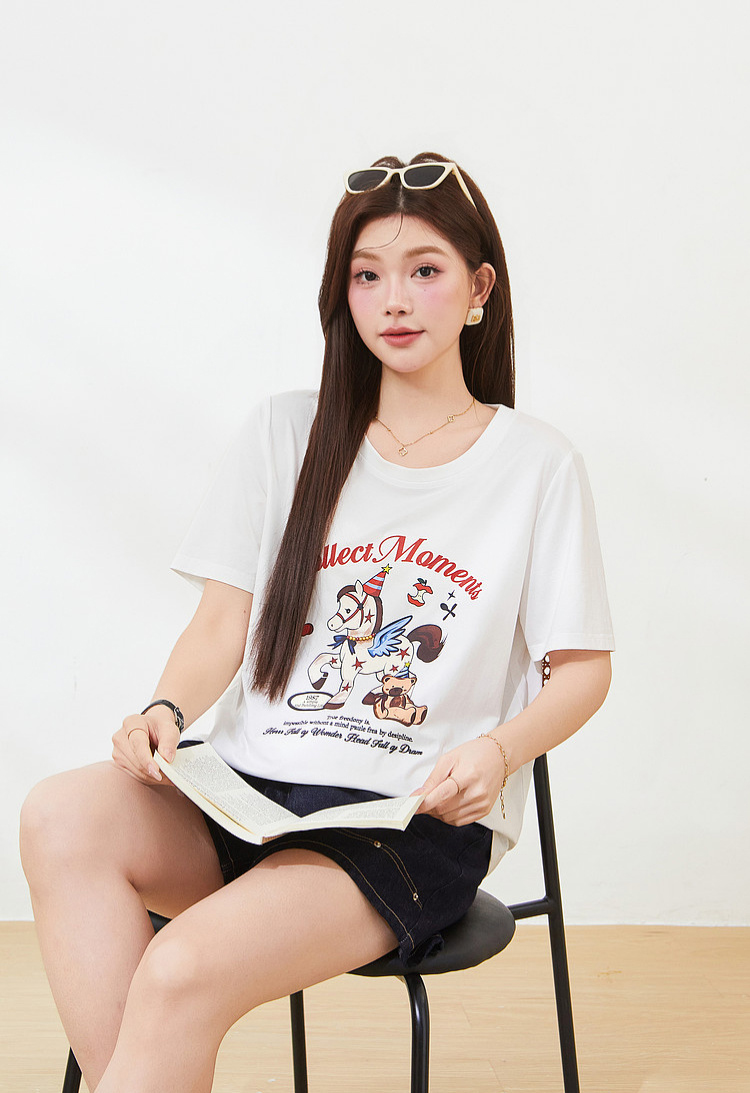 Cartoon pony print knitted T-shirt FXZ7323