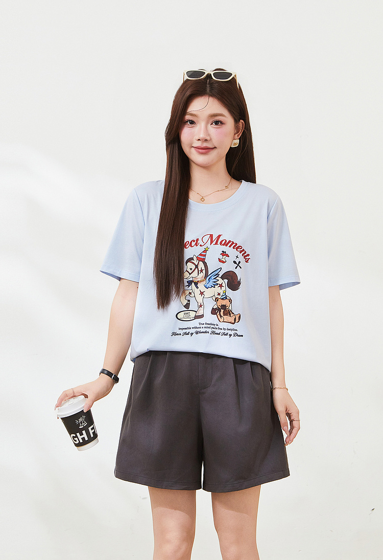 Cartoon pony print knitted T-shirt FXZ7323