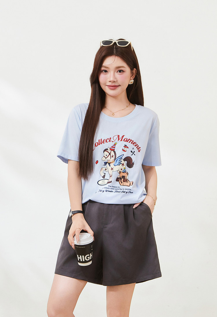 Cartoon pony print knitted T-shirt FXZ7323