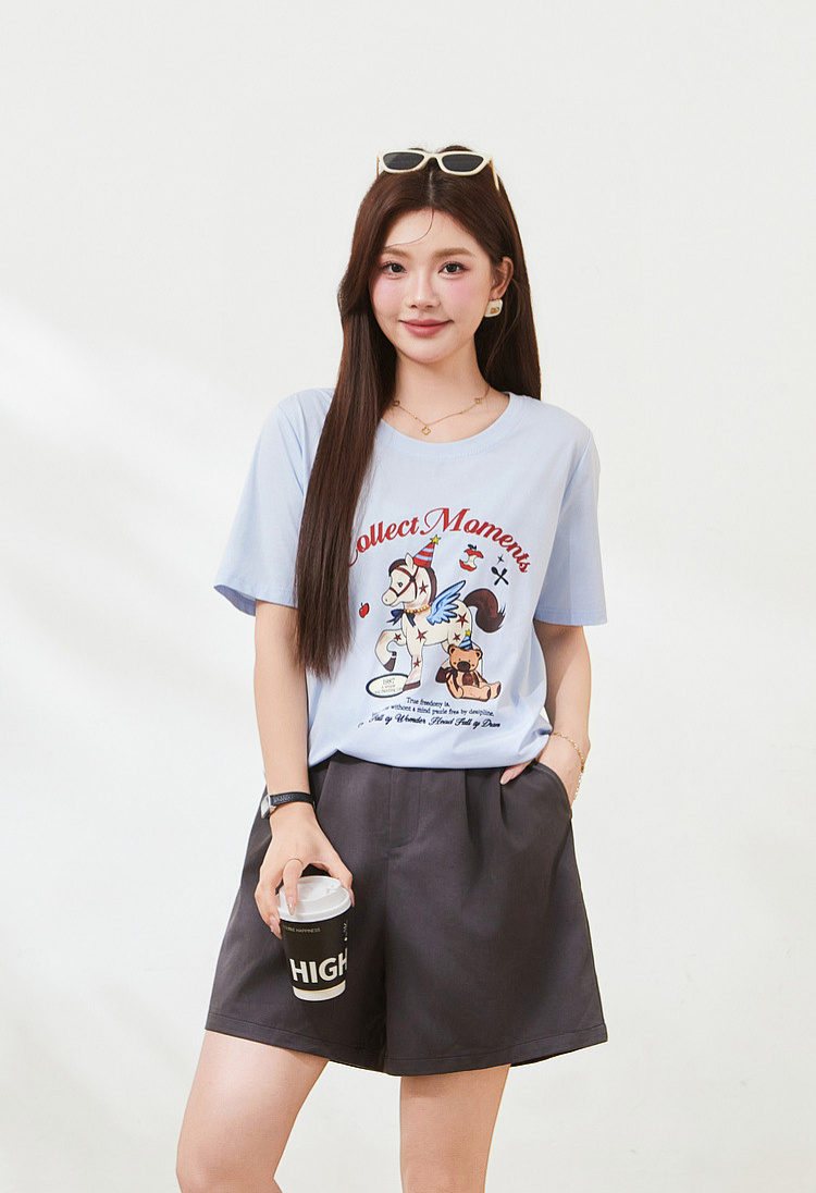Cartoon pony print knitted T-shirt FXZ7323