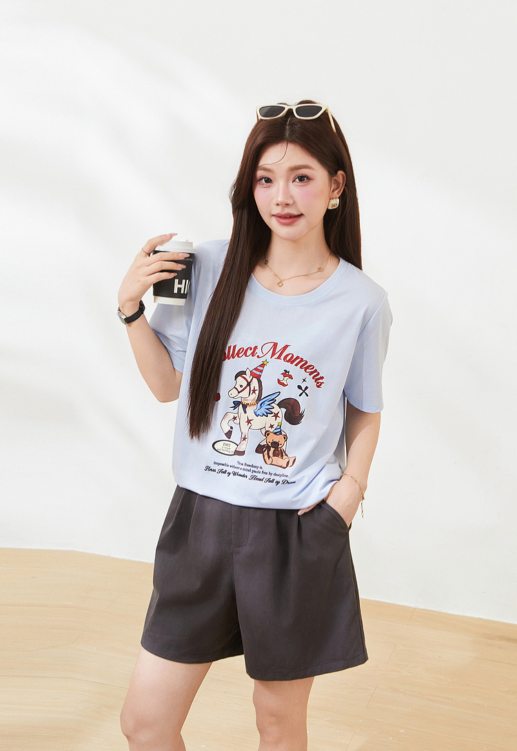 Cartoon pony print knitted T-shirt FXZ7323