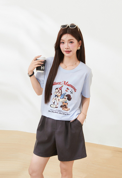 Cartoon pony print knitted T-shirt FXZ7323