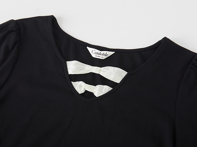 V-neck contrast bow tie waist T-shirt FXZ7360