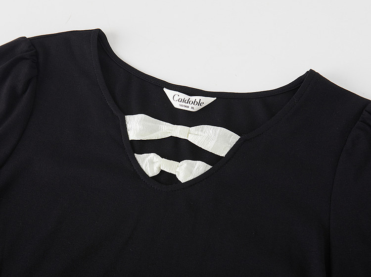 V-neck contrast bow tie waist T-shirt FXZ7360