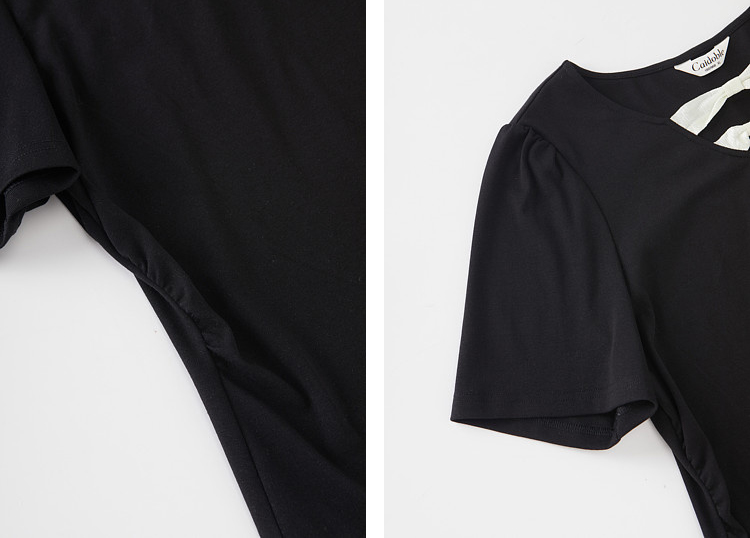 V-neck contrast bow tie waist T-shirt FXZ7360