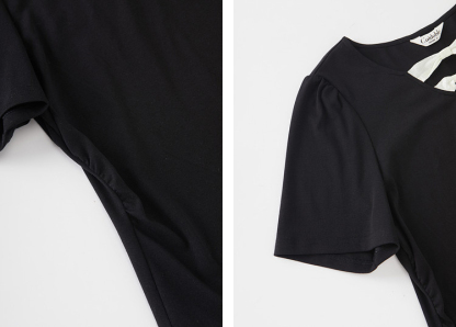 V-neck contrast bow tie waist T-shirt FXZ7360