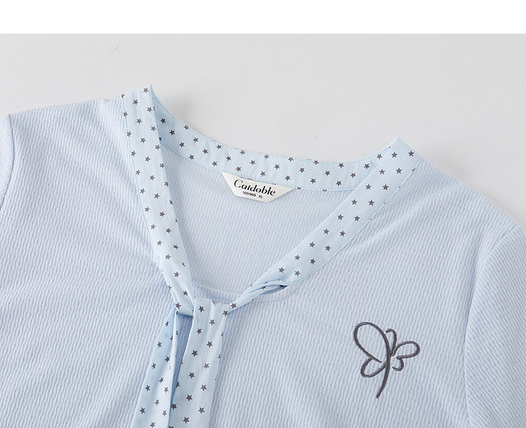 Polka Dot Bowknot V-Neck Knitted T-Shirt FXZ7385