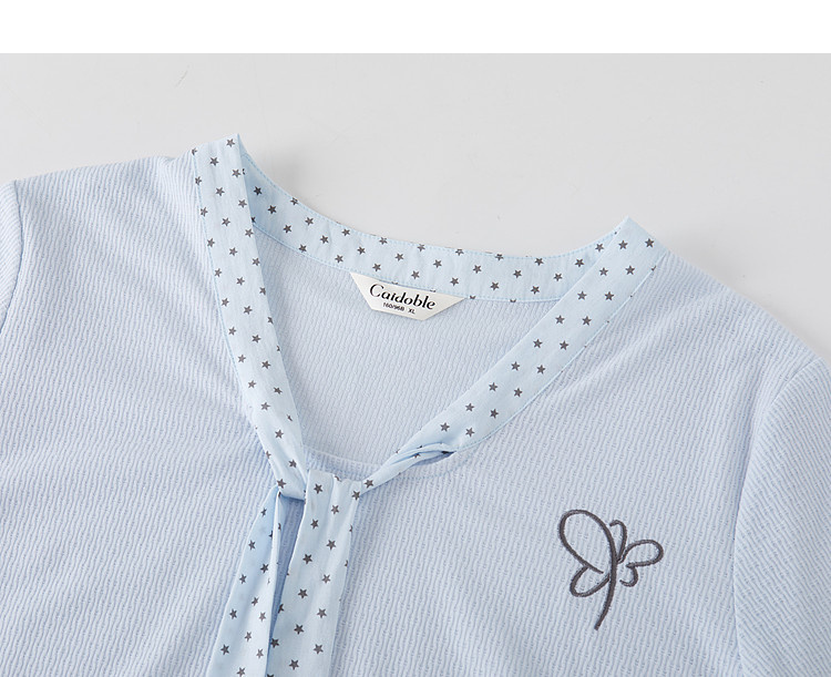 Polka Dot Bowknot V-Neck Knitted T-Shirt FXZ7385