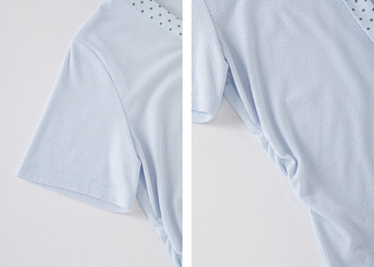 Polka Dot Bowknot V-Neck Knitted T-Shirt FXZ7385