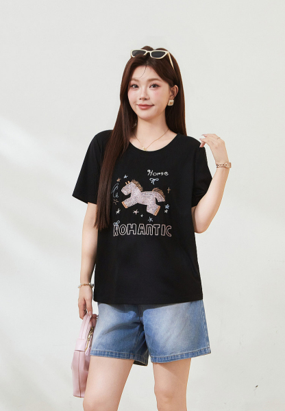 Horse Embroidery Short-sleeved T-shirt FXZ7503