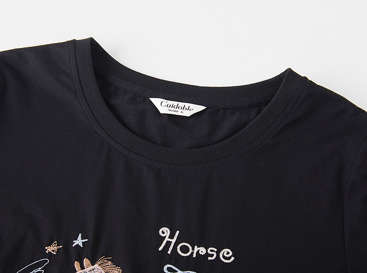 Horse Embroidery Short-sleeved T-shirt FXZ7503
