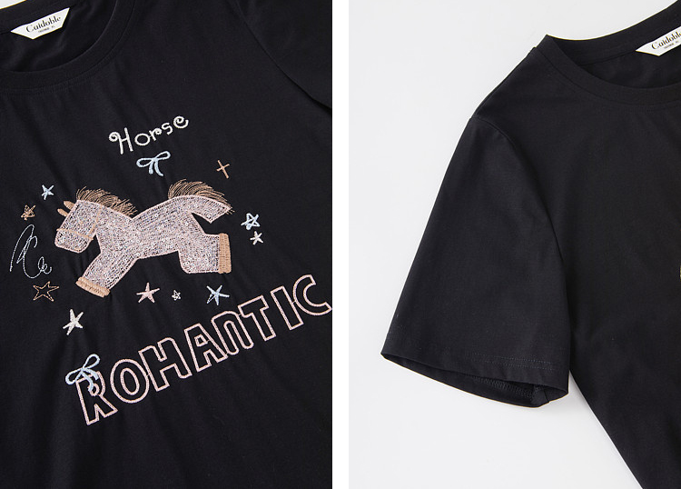 Horse Embroidery Short-sleeved T-shirt FXZ7503