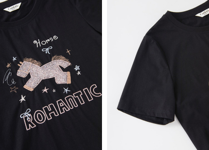 Horse Embroidery Short-sleeved T-shirt FXZ7503
