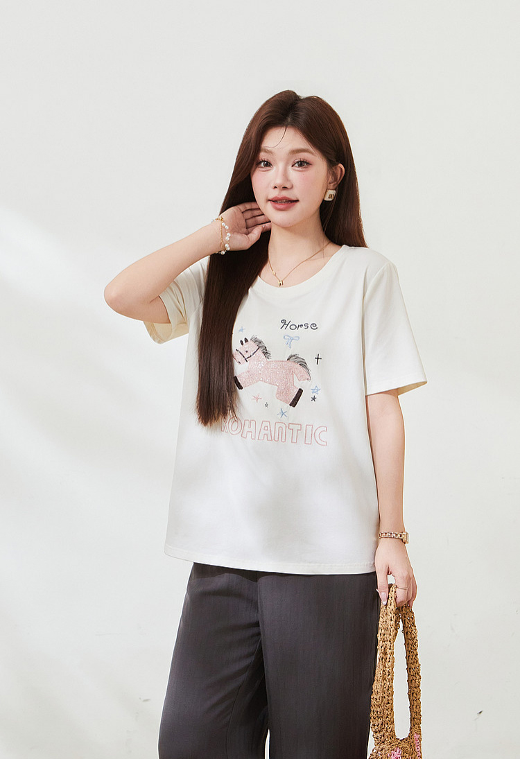 Horse Embroidery Short-sleeved T-shirt FXZ7503