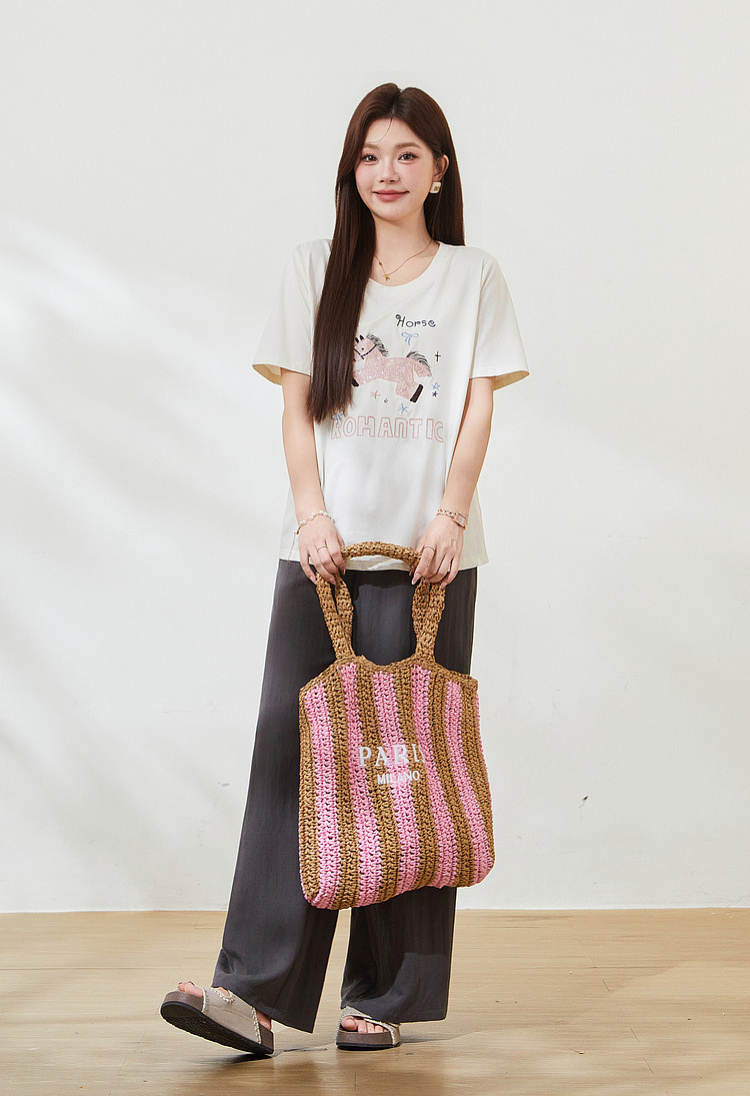 Horse Embroidery Short-sleeved T-shirt FXZ7503
