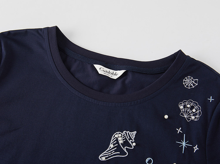 Spiky Pearl Embroidery T-shirt FXZ7522