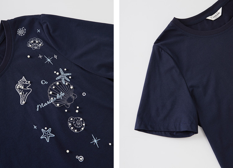 Spiky Pearl Embroidery T-shirt FXZ7522