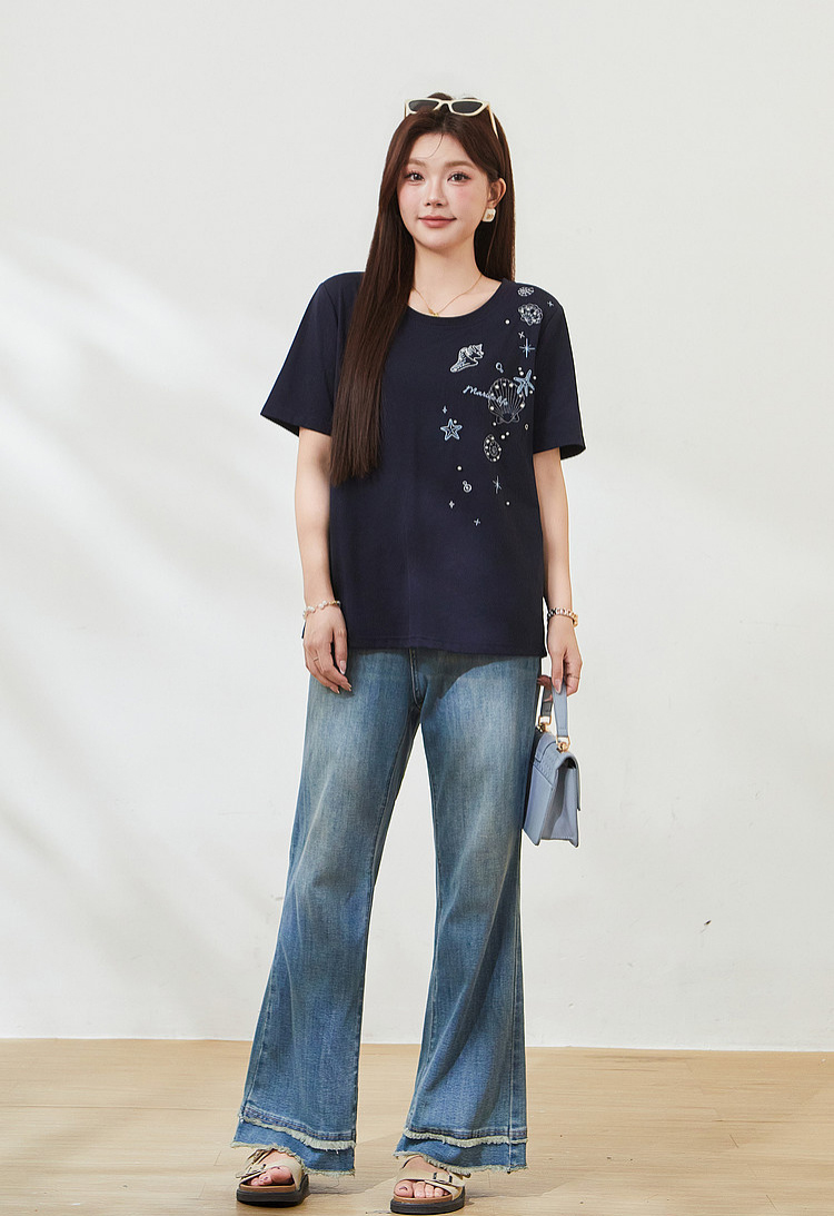 Spiky Pearl Embroidery T-shirt FXZ7522