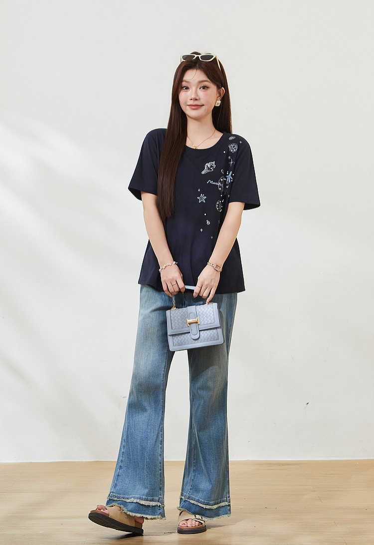Spiky Pearl Embroidery T-shirt FXZ7522