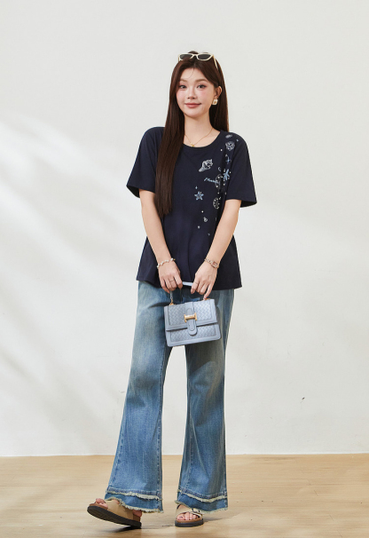Spiky Pearl Embroidery T-shirt FXZ7522